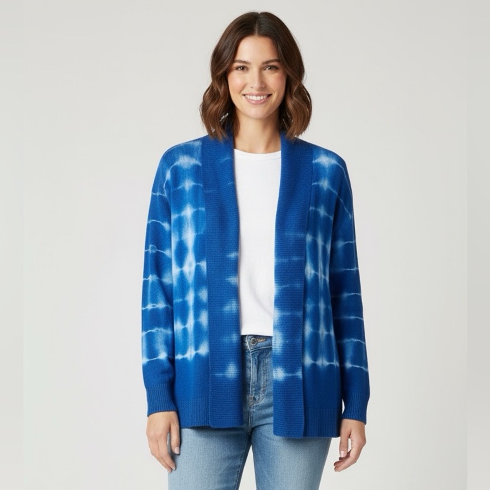 Calvin Klein Blue & White Tie-Dye Open Front Cardigan - Large